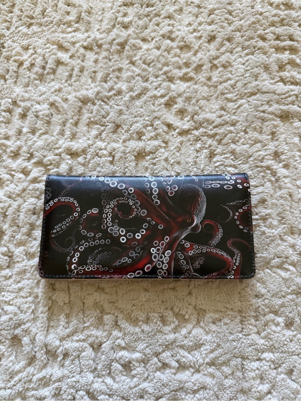 Octopus Print Long Wallet - Black and Deep Red